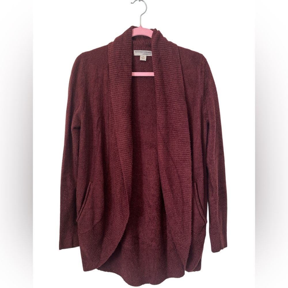 Barefoot Dreams Cozychic Lite Cardigan Size M Burgundy Relaxed Soft Girl Warm
